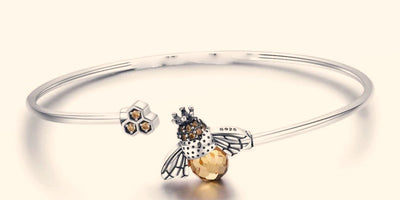 925 Sterling Silver Crystal Bee And Honeycomb Silver Bracelet