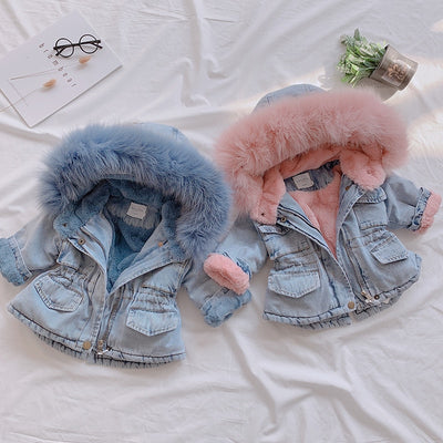 Baby Girl Denim Faux Fur Jacket