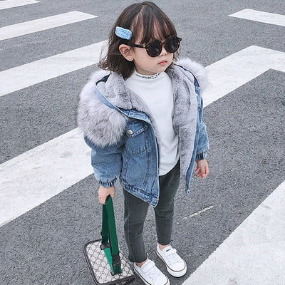 Baby Girl Denim Faux Fur Jacket